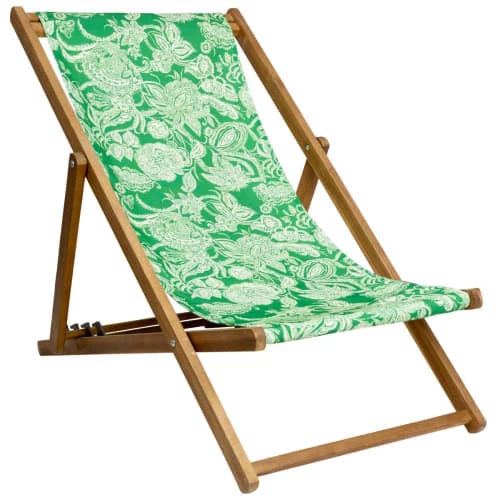 Vent De Bohème Bains De Soleil Et Chaises Longues Chilienne Pliante En Acacia Et Imprimé Fleuri Vert 3 Vent De Bohème Bains De Soleil Et Chaises Longues Chilienne Pliante En Acacia Et Imprimé Fleuri Vert