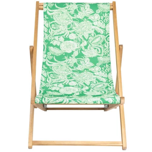 Vent De Bohème Bains De Soleil Et Chaises Longues Chilienne Pliante En Acacia Et Imprimé Fleuri Vert 6 Vent De Bohème Bains De Soleil Et Chaises Longues Chilienne Pliante En Acacia Et Imprimé Fleuri Vert – Image 4