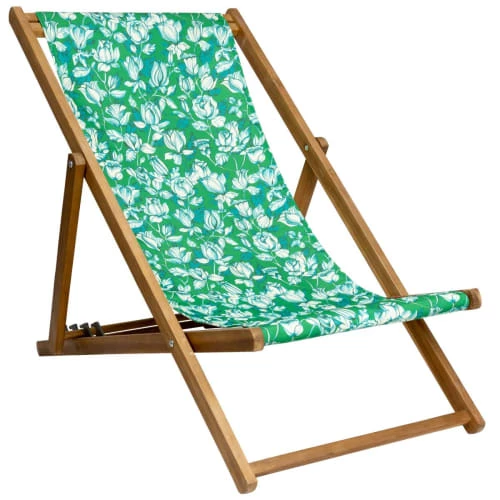 Vent De Bohème Bains De Soleil Et Chaises Longues Chilienne Pliante En Acacia Et Imprimé Fleuri Vert 3 Vent De Bohème Bains De Soleil Et Chaises Longues Chilienne Pliante En Acacia Et Imprimé Fleuri Vert