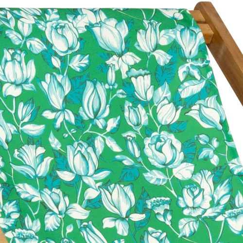 Vent De Bohème Bains De Soleil Et Chaises Longues Chilienne Pliante En Acacia Et Imprimé Fleuri Vert 4 Vent De Bohème Bains De Soleil Et Chaises Longues Chilienne Pliante En Acacia Et Imprimé Fleuri Vert – Image 2