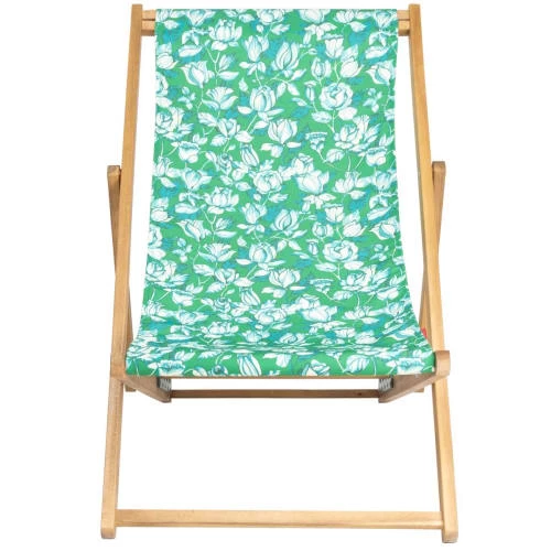 Vent De Bohème Bains De Soleil Et Chaises Longues Chilienne Pliante En Acacia Et Imprimé Fleuri Vert 5 Vent De Bohème Bains De Soleil Et Chaises Longues Chilienne Pliante En Acacia Et Imprimé Fleuri Vert – Image 3