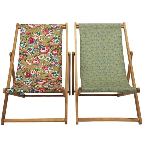 Vent De Bohème Bains De Soleil Et Chaises Longues Chilienne Pliante En Acacia Et Imprimé Graphique Doré 6 Vent De Bohème Bains De Soleil Et Chaises Longues Chilienne Pliante En Acacia Et Imprimé Graphique Doré – Image 4