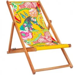 Vent De Bohème Bains De Soleil Et Chaises Longues Chilienne Pliante En Acacia Et Imprimé Graphique Et Fleuri