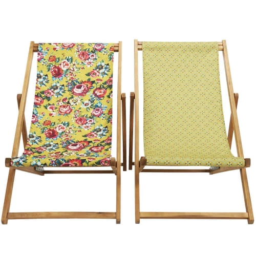 Vent De Bohème Bains De Soleil Et Chaises Longues Chilienne Pliante En Acacia Et Imprimé Graphique Jaune 6 Vent De Bohème Bains De Soleil Et Chaises Longues Chilienne Pliante En Acacia Et Imprimé Graphique Jaune – Image 4