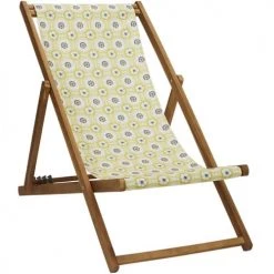 Vent De Bohème Bains De Soleil Et Chaises Longues Chilienne Pliante En Acacia Et Imprimé Graphique Jaune