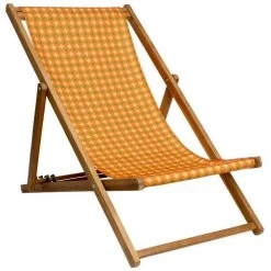 Vent De Bohème Bains De Soleil Et Chaises Longues Chilienne Pliante En Acacia Et Imprimé Graphique Orange