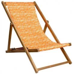 Vent De Bohème Bains De Soleil Et Chaises Longues Chilienne Pliante En Acacia Et Imprimé Graphique Orange