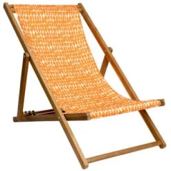 Vent De Bohème Bains De Soleil Et Chaises Longues Chilienne Pliante En Acacia Et Imprimé Graphique Turquoise -Fauteuils de jardin Soldes Boutique chilienne pliante en acacia et imprime graphique orange 8