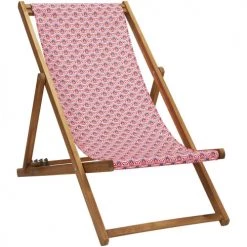 Vent De Bohème Bains De Soleil Et Chaises Longues Chilienne Pliante En Acacia Et Imprimé Graphique Rose
