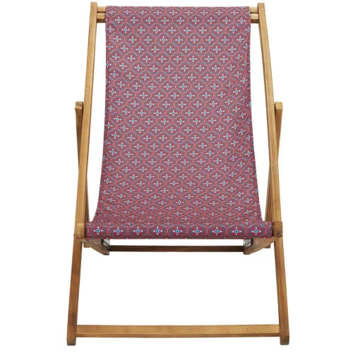Vent De Bohème Bains De Soleil Et Chaises Longues Chilienne Pliante En Acacia Et Imprimé Graphique Rouge 5 Vent De Bohème Bains De Soleil Et Chaises Longues Chilienne Pliante En Acacia Et Imprimé Graphique Rouge – Image 3