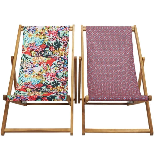 Vent De Bohème Bains De Soleil Et Chaises Longues Chilienne Pliante En Acacia Et Imprimé Graphique Rouge 6 Vent De Bohème Bains De Soleil Et Chaises Longues Chilienne Pliante En Acacia Et Imprimé Graphique Rouge – Image 4