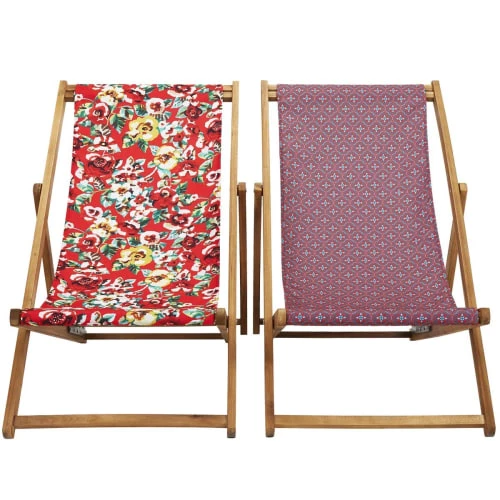 Vent De Bohème Bains De Soleil Et Chaises Longues Chilienne Pliante En Acacia Et Imprimé Graphique Rouge 7 Vent De Bohème Bains De Soleil Et Chaises Longues Chilienne Pliante En Acacia Et Imprimé Graphique Rouge – Image 5