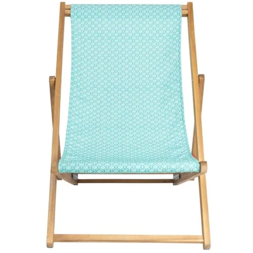 Vent De Bohème Bains De Soleil Et Chaises Longues Chilienne Pliante En Acacia Et Imprimé Graphique Turquoise 5 Vent De Bohème Bains De Soleil Et Chaises Longues Chilienne Pliante En Acacia Et Imprimé Graphique Turquoise – Image 3