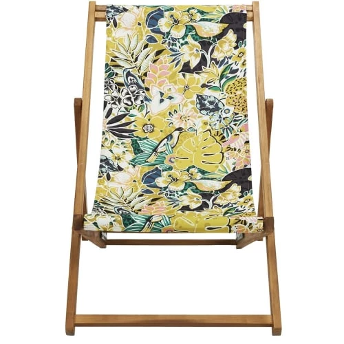 Vent De Bohème Bains De Soleil Et Chaises Longues Chilienne Pliante En Acacia Et Imprimé Tropical Fleuri Jaune 5 Vent De Bohème Bains De Soleil Et Chaises Longues Chilienne Pliante En Acacia Et Imprimé Tropical Fleuri Jaune – Image 3