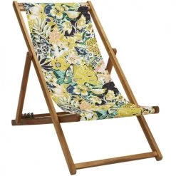 Vent De Bohème Bains De Soleil Et Chaises Longues Chilienne Pliante En Acacia Et Imprimé Tropical Fleuri Jaune