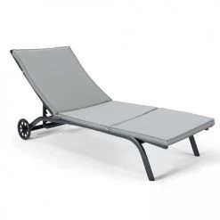 Oviala Matelas Pour Bain De Soleil Coussin Bain De Soleil Polyester Blanc Et Gris 186 X 60 X 5 Cm -Fauteuils de jardin Soldes Boutique coussin bain de soleil polyester blanc et gris 186 x 60 x 5 cm 2