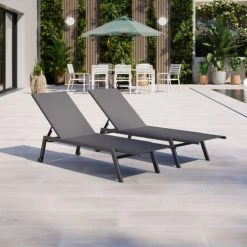 Avril Paris Bains De Soleil Et Chaises Longues Duo De Transats 5 Positions En Aluminium Anthracite -Fauteuils de jardin Soldes Boutique duo de transats 5 positions en aluminium anthracite 1