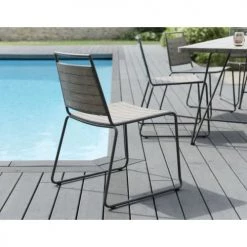MACABANE Ensemble De 2 Chaises De Jardin En Teck Teinté Grisé -Fauteuils de jardin Soldes Boutique ensemble de 2 chaises de jardin en teck teinte grise 2