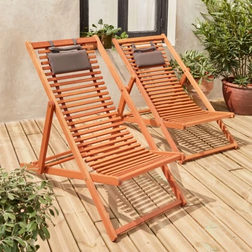 Alice's Garden Bains De Soleil Et Chaises Longues Ensemble De 2 Chiliennes à Lattes En Bois D'eucalyptus 4 Alice's Garden Bains De Soleil Et Chaises Longues Ensemble De 2 Chiliennes à Lattes En Bois D'eucalyptus – Image 2