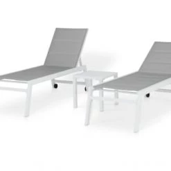 Kerama Bains De Soleil Et Chaises Longues Ensemble De Chaises Longues Hautes Et Table Basse De Jardin Blanc