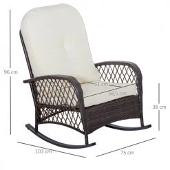 Outsunny Fauteuils De Jardin Fauteuil à Bascule Avec Coussins Crème Résine Tressée Marron -Fauteuils de jardin Soldes Boutique fauteuil a bascule avec coussins creme resine tressee marron 2