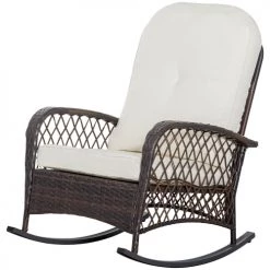Outsunny Fauteuils De Jardin Fauteuil à Bascule Avec Coussins Crème Résine Tressée Marron -Fauteuils de jardin Soldes Boutique fauteuil a bascule avec coussins creme resine tressee marron 3