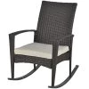 Outsunny Fauteuils De Jardin Fauteuil à Bascule Rocking Chair Avec Coussin Résine Chocolat