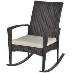 Outsunny Fauteuils De Jardin Fauteuil à Bascule Rocking Chair Avec Coussin Résine Chocolat