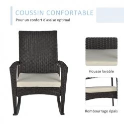 Outsunny Fauteuils De Jardin Fauteuil à Bascule Rocking Chair Avec Coussin Résine Chocolat -Fauteuils de jardin Soldes Boutique fauteuil a bascule rocking chair avec coussin resine chocolat 4