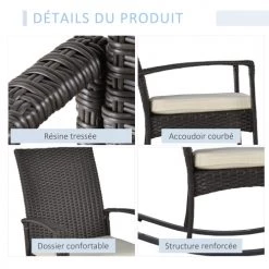 Outsunny Fauteuils De Jardin Fauteuil à Bascule Rocking Chair Avec Coussin Résine Chocolat -Fauteuils de jardin Soldes Boutique fauteuil a bascule rocking chair avec coussin resine chocolat 5