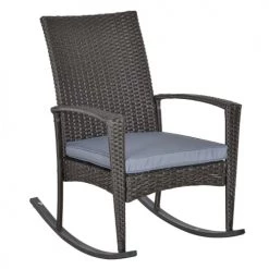 Outsunny Fauteuils De Jardin Fauteuil à Bascule Rocking Chair Avec Coussin Résine Grise