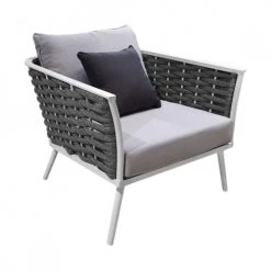 Meubletmoi Fauteuils De Jardin Fauteuil Bas De Jardin En Aluminium Blanc Et Tressage Gris