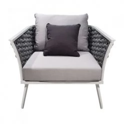 Meubletmoi Fauteuils De Jardin Fauteuil Bas De Jardin En Aluminium Blanc Et Tressage Gris -Fauteuils de jardin Soldes Boutique fauteuil bas de jardin en aluminium blanc et tressage gris 3