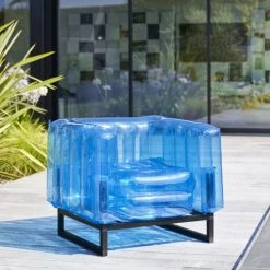 Mojow Fauteuils De Jardin Fauteuil Cadre Aluminium Noir Assise Tpu Bleu -Fauteuils de jardin Soldes Boutique fauteuil cadre aluminium noir assise tpu bleu 3