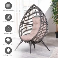 Outsunny Fauteuils De Jardin Fauteuil Cocon Sur Pied Gris Et Rose -Fauteuils de jardin Soldes Boutique fauteuil cocon sur pied gris et rose 3