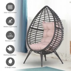 Outsunny Fauteuils De Jardin Fauteuil Cocon Sur Pied Marron Et Rose -Fauteuils de jardin Soldes Boutique fauteuil cocon sur pied marron et rose 3