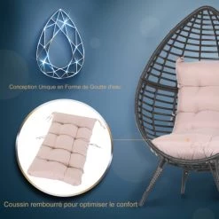 Outsunny Fauteuils De Jardin Fauteuil Cocon Sur Pied Marron Et Rose -Fauteuils de jardin Soldes Boutique fauteuil cocon sur pied marron et rose 4