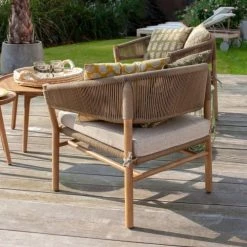 Now’s Home Fauteuils De Jardin Fauteuil D'extérieur En Acacia Et Corde Avec Coussin Beige -Fauteuils de jardin Soldes Boutique fauteuil d exterieur en acacia et corde avec coussin beige 3