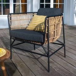 Now’s Home Fauteuils De Jardin Fauteuil D'extérieur En Rotin Synthétique Avec Coussins Noir -Fauteuils de jardin Soldes Boutique fauteuil d exterieur en rotin synthetique avec coussins noir 3