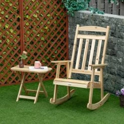 Outsunny Fauteuils De Jardin Fauteuil De Jardin à Bascule Avec Table Basse Bois Sapin Pré-huilé -Fauteuils de jardin Soldes Boutique fauteuil de jardin a bascule avec table basse bois sapin pre huile 3
