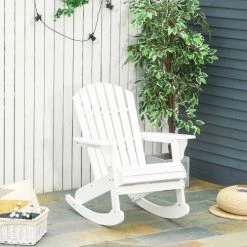Outsunny Fauteuils De Jardin Fauteuil De Jardin à Bascule Bois Sapin Blanc -Fauteuils de jardin Soldes Boutique fauteuil de jardin a bascule bois sapin blanc 3