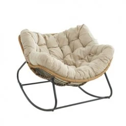 Beau Rivage Fauteuils De Jardin Fauteuil De Jardin à Bascule En Résine Tressée Coussin Beige