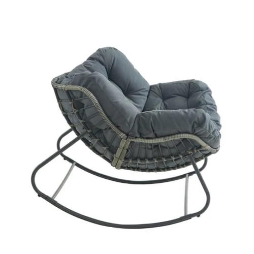 Beau Rivage Fauteuils De Jardin Fauteuil De Jardin à Bascule En Résine Tressée Coussin Gris 6 Beau Rivage Fauteuils De Jardin Fauteuil De Jardin à Bascule En Résine Tressée Coussin Gris – Image 4