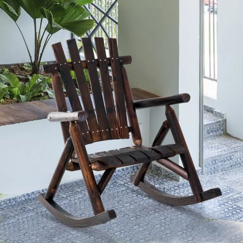 Outsunny Fauteuils De Jardin Fauteuil De Jardin Adirondack à Bascule Sapin Traité Carbonisation 6 Outsunny Fauteuils De Jardin Fauteuil De Jardin Adirondack à Bascule Sapin Traité Carbonisation – Image 4