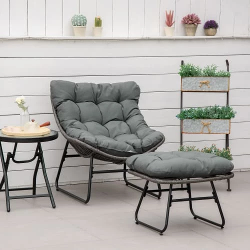 Outsunny Fauteuils De Jardin Fauteuil De Jardin Avec Repose-pieds Et Coussins Métal Résine Gris 4 Outsunny Fauteuils De Jardin Fauteuil De Jardin Avec Repose-pieds Et Coussins Métal Résine Gris – Image 2
