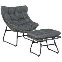 Outsunny Fauteuils De Jardin Fauteuil De Jardin Avec Repose-pieds Et Coussins Métal Résine Gris
