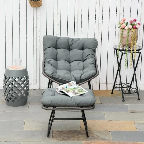 Outsunny Fauteuils De Jardin Fauteuil De Jardin Avec Repose-pieds Et Coussins Métal Résine Gris 6 Outsunny Fauteuils De Jardin Fauteuil De Jardin Avec Repose-pieds Et Coussins Métal Résine Gris – Image 4