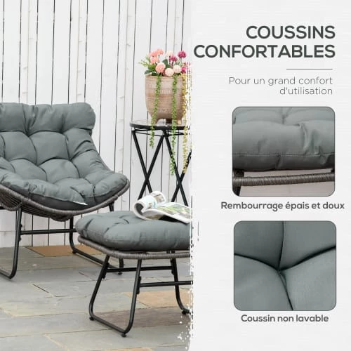 Outsunny Fauteuils De Jardin Fauteuil De Jardin Avec Repose-pieds Et Coussins Métal Résine Gris 8 Outsunny Fauteuils De Jardin Fauteuil De Jardin Avec Repose-pieds Et Coussins Métal Résine Gris – Image 6
