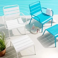 Oviala Fauteuils De Jardin Fauteuil De Jardin Bas Relax Acier Bleu -Fauteuils de jardin Soldes Boutique fauteuil de jardin bas relax acier bleu 1