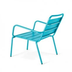 Oviala Fauteuils De Jardin Fauteuil De Jardin Bas Relax Acier Bleu -Fauteuils de jardin Soldes Boutique fauteuil de jardin bas relax acier bleu 3